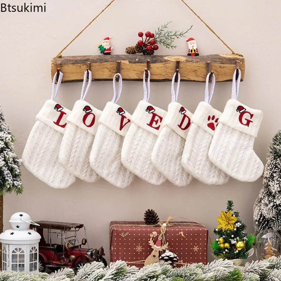 Embroidery Xmas Ornaments - Christmas Letter Embroidery Knitted Socks Christmas
