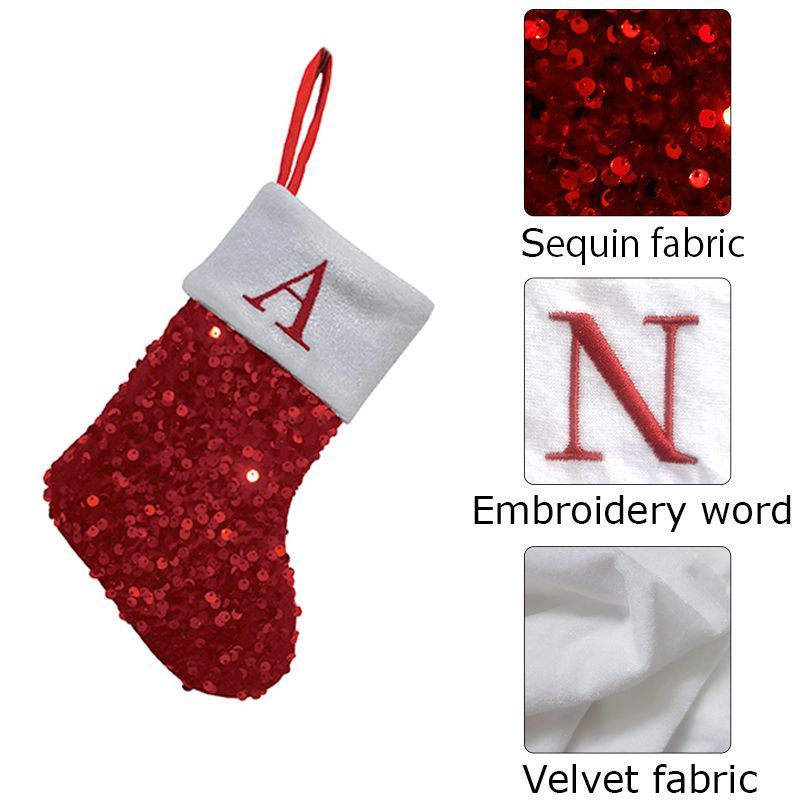 Red Sequin Christmas Stocking  - Embroidery Xmas Ornaments recension och pris