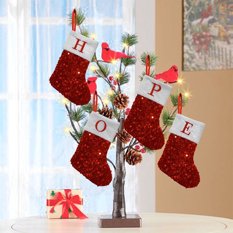Red Sequin Christmas Stocking  - Embroidery Xmas Ornaments recension och pris