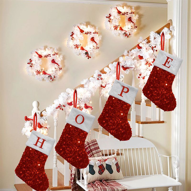 Red Sequin Christmas Stocking  - Embroidery Xmas Ornaments recension och pris