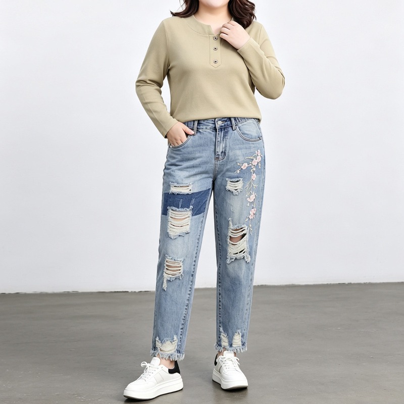 Autumn Plus Size Women Jeans 6 - Embroidery Jeans recension och pris